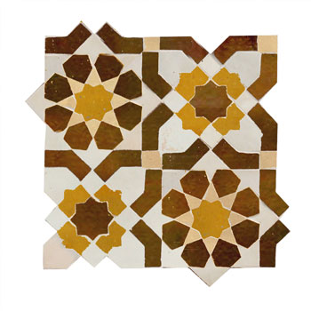 Mosaic House Moroccan tile Ketyani 1-19-16-14 White Brown Gold Natural, Unglazed, Terracotta  zellige, mosaic, zellij, field, pattern, glaze, classic, stars, intricate 